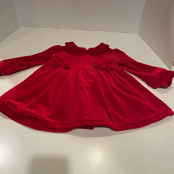 VTG 90s Childrens Place Red Velvet Christmas Dress w/ Peter Pan Collar Sz 12 Mos - Picture 5 of 13
